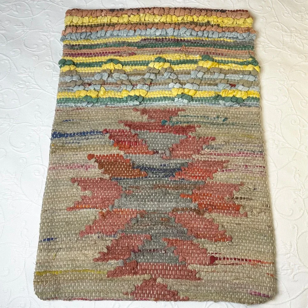 Handmade Cotton Rag Rug Kilim Southwestern Geometric Multicolor Pillow Sham Boho